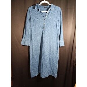 Talbots Shirt Dress Medium Blue 3/4 Sleeve Collared Pockets Cotton Modal Casual